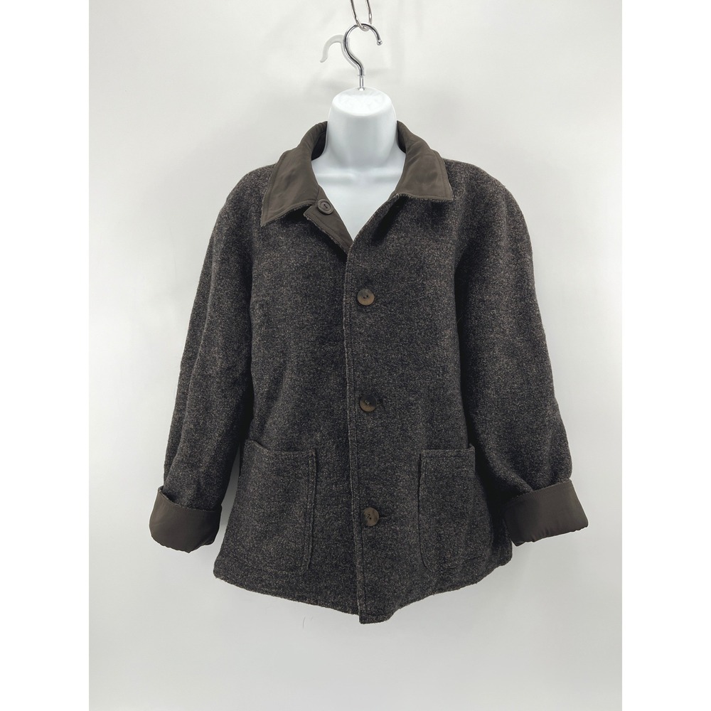 J Jill Wool Barn Jacket Womens M Brown Tweed Reversible Coat Earthy Minimalist